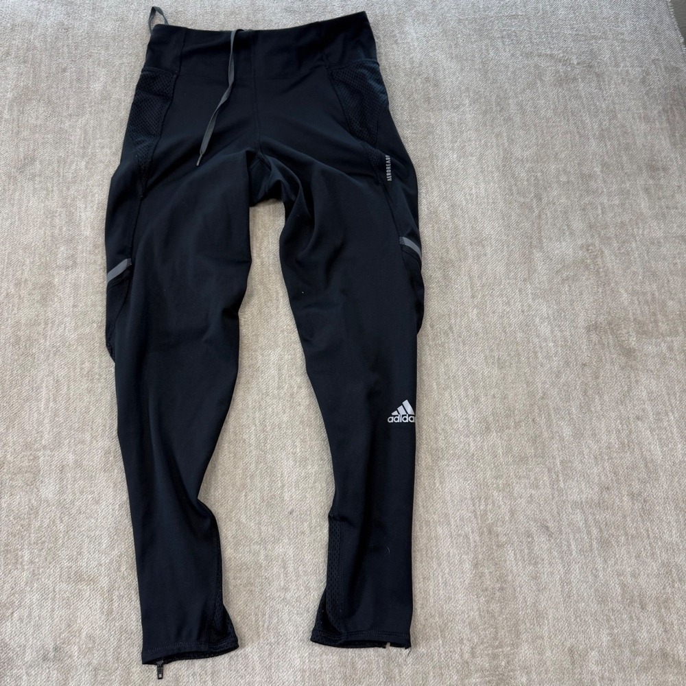 Adidas‎ Running Aeroready Leggings Black Mesh Reflective Ankle Zip Womens Small